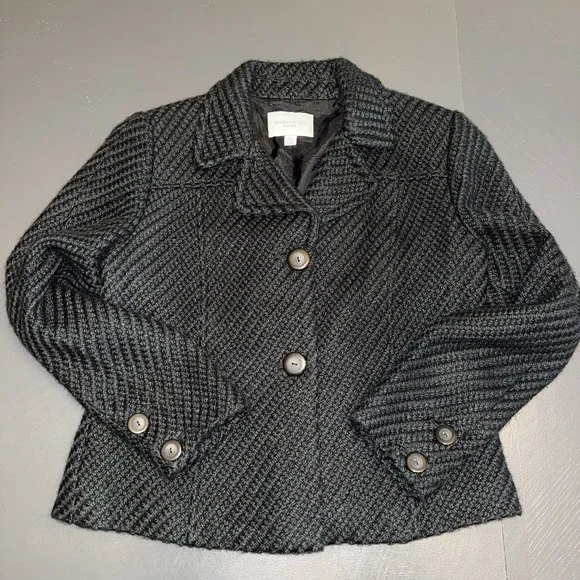 Madison Hill NY Waist Length Blazer Black Sz 12 Acrylic/Wool Blend Cottagecore - Picture 1 of 12